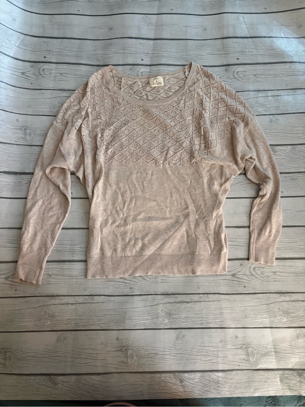 Pins & Needles Beige-Cream Scoop Neck Knit Sweater with Diamond Lace Yoke